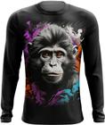 Camiseta Manga Longa Macaco Monkey Ilustrado Vetor 4