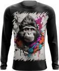 Camiseta Manga Longa Macaco Monkey Ilustrado Vetor 6