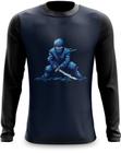 Camiseta Manga Longa Ninja Azul Pixel Art