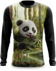 Camiseta Manga Longa Panda Filhote Comendo Bambu