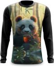 Camiseta Manga Longa Panda Fofo Tomando Chá