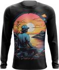 Camiseta Manga Longa Pesca Esportiva Pôr do Sol Peixes 18