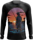 Camiseta Manga Longa Pesca Esportiva Pôr do Sol Peixes 25