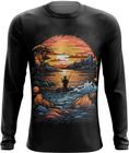 Camiseta Manga Longa Pesca Esportiva Pôr do Sol Peixes 5