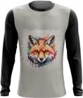 Camiseta Manga Longa Raposa Fox Ilustrada Abstrata Cromática 1