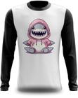 Camiseta Manga Longa Tubarão Fofo de Moletom Rosa