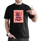 Camiseta Masculina Algodao Manga Curta Basica Estampada Dinossauro Surf Com Abridor de Garrafa