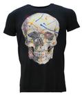 Camiseta Masculina com Caveira Strass Brilhante Pedrarias -Slim Fit-Viscolycra Encorpada Extra Macia