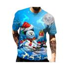 Camiseta Masculina Com Estampa 3D De Feliz Natal Papai Noel Casual Com Gola Redonda E Ajuste Solto