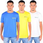 Camiseta Masculina Dry Fit Gola Careca Manga Curta Kit 3 Azul/Amarelo P