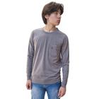 Camiseta Masculina Manga Longa Punho Bolso Básica Casual