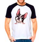 Camiseta Masculina Raglan Branca Buldog Francês Pet 12