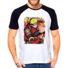 Camiseta Masculina Raglan Branca Desenho Naruto Anime 03