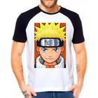 Camiseta Masculina Raglan Branca Desenho Naruto Anime 15