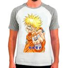 Camiseta Masculina Raglan Branca Desenho Naruto Anime 16