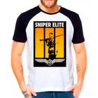 Camiseta Masculina Raglan Branca Sniper Elite Jogos Games