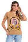 Camiseta Meia Malha Estonada Peace&Love Amêndoa