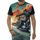 Camiseta Motoqueiro Na Estrada Ao Pôr Do Sol Moto Rodovia