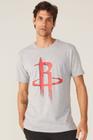Camiseta NBA Estampada Big Logo Houston Rockets Casual Cinza Mescla