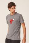 Camiseta NBA Estampada Vinil Chicago Bulls Casual Cinza Mescla Escuro