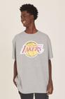 Camiseta NBA Plus Size Estampada Los Angeles Lakers Casual Cinza Mescla