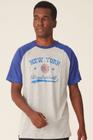 Camiseta NBA Raglan Estampada New York Knicks Casual Cinza Mescla