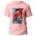 Camiseta One Piece Luffy e Chopper EggHead Vega Punk Rosa