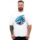 Camiseta Oversized Masculina Estampa Personalizada Tubarão Manga Curta Gola Redonda Tendência Casual