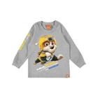 Camiseta Patrulha Canina Rubble Infantil Manga Longa Masculina Malwee Kids Cinza