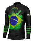 Camiseta Pesca Camisa Masculina Combate Brasil Camuflada Peixe Proteção Solar 50+ Mar Negro