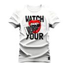 Camiseta Plus Size Algodão Estampada Confortável T-Shirt Watch Words Your