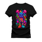 Camiseta Plus Size Casual Malha Confortável Estampada Urso Aquarela Cores