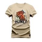 Camiseta Plus Size Estampada Algodão Premium Confortável Money Luck