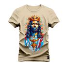 Camiseta Plus Size Estampada Premium Algodão Jesus Cristo Aquarela