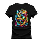 Camiseta Plus Size Estampada Premium Algodão Serpente Colorida