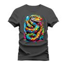 Camiseta Plus Size Estampada Premium Algodão Serpente Colorida