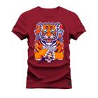 Camiseta Plus Size Estampada Premium Algodão Tigre Pensando