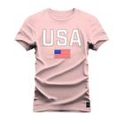 Camiseta Plus Size Estampada Premium Algodão USA Bandeira