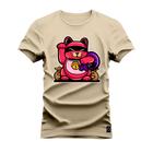 Camiseta Plus Size Extra Grande Gola Redonda Estampa Dtf Premium Gatinho Bolado