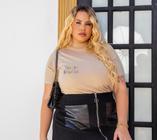 Camiseta Plus Size Feminina Gola Alta Redonda Manga Curta