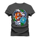 Camiseta Plus Size Forma Grande Gola Redonda Estampa Digital Tigre Bomber