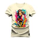 Camiseta Plus Size Forma Grande Gola Redonda Estampada Cavalo Colors