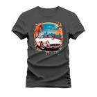 Camiseta Plus Size Premium Estampada Algodão 30.1 Carro Paisagem