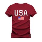 Camiseta Plus Size Premium Estampada Algodão 30.1 USA Bandeira