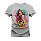 Camiseta Plus Size T-Shirt Algodão Premium Estampada Cavalo Colors