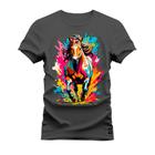 Camiseta Plus Size T-Shirt Algodão Premium Estampada Cavalo Colors