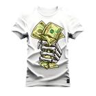 Camiseta Plus Size T-Shirt Algodão Premium Estampada Mão Caveira Money