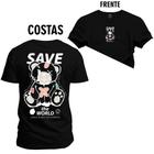 Camiseta Premium Algodão Confortável Estampada Save Urso Frente e Costas