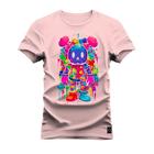 Camiseta Premium Estampada Algodão 30.1 Urso Aquarela Cores