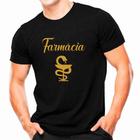 Camiseta Preta com Dourado Profissões - Farmácia -Faculdade